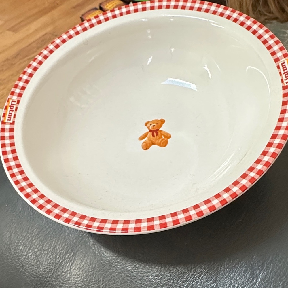 Villeroy & Boch Red and White Checkered Bowl with Teddy Bear bowls vintage